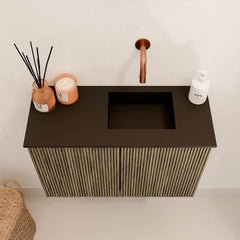 JOYA 60cm toiletmeubel kleur Dusk. Wastafel FAYE positie Rechts Zonder kraangat kleur Urban.