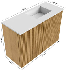 JOYA 60cm toiletmeubel kleur Oak. Wastafel FAYE positie Rechts Zonder kraangat kleur Urban.