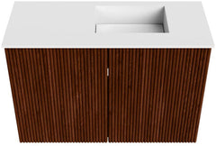 JOYA 60cm toiletmeubel kleur Ruby. Wastafel FAYE positie Rechts Zonder kraangat kleur Talc.