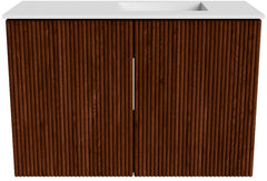 JOYA 60cm toiletmeubel kleur Ruby. Wastafel FAYE positie Rechts Zonder kraangat kleur Talc.