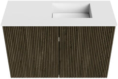 JOYA 60cm toiletmeubel kleur Shadow. Wastafel FAYE positie Rechts Zonder kraangat kleur Talc.