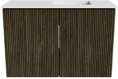 JOYA 60cm toiletmeubel kleur Shadow. Wastafel FAYE positie Rechts Zonder kraangat kleur Talc.