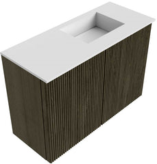 JOYA 60cm toiletmeubel kleur Shadow. Wastafel FAYE positie Rechts Zonder kraangat kleur Talc.