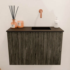 JOYA 60cm toiletmeubel kleur Shadow. Wastafel FAYE positie Rechts Zonder kraangat kleur Urban.