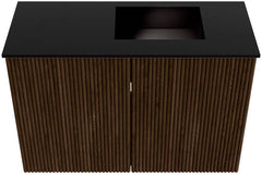 JOYA 60cm toiletmeubel kleur Walnut. Wastafel FAYE positie Rechts Zonder kraangat kleur Urban.