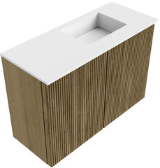 JOYA 60cm toiletmeubel kleur Dusk. Wastafel FAYE positie Rechts 1 kraangat kleur Talc.