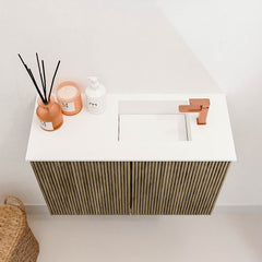 JOYA 60cm toiletmeubel kleur Dusk. Wastafel FAYE positie Rechts 1 kraangat kleur Talc.