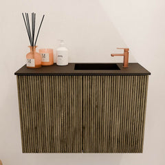 JOYA 60cm toiletmeubel kleur Dusk. Wastafel FAYE positie Rechts 1 kraangat kleur Urban.