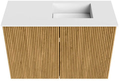 JOYA 60cm toiletmeubel kleur Oak. Wastafel FAYE positie Rechts 1 kraangat kleur Talc.