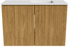 JOYA 60cm toiletmeubel kleur Oak. Wastafel FAYE positie Rechts 1 kraangat kleur Talc.