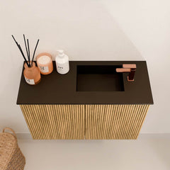 JOYA 60cm toiletmeubel kleur Oak. Wastafel FAYE positie Rechts 1 kraangat kleur Urban.