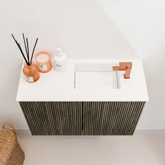 JOYA 60cm toiletmeubel kleur Shadow. Wastafel FAYE positie Rechts 1 kraangat kleur Talc.