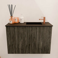 JOYA 60cm toiletmeubel kleur Shadow. Wastafel FAYE positie Rechts 1 kraangat kleur Urban.