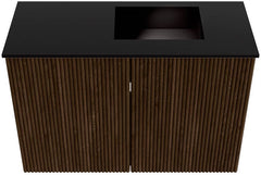 JOYA 60cm toiletmeubel kleur Walnut. Wastafel FAYE positie Rechts 1 kraangat kleur Urban.