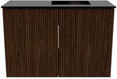 JOYA 60cm toiletmeubel kleur Walnut. Wastafel FAYE positie Rechts 1 kraangat kleur Urban.