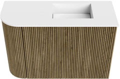 JOYA 61,6cm toiletmeubel ronding links kleur Dusk. Wastafel FAYE positie Rechts Zonder kraangat kleur Talc.