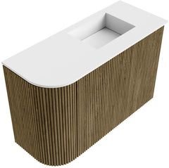 JOYA 61,6cm toiletmeubel ronding links kleur Dusk. Wastafel FAYE positie Rechts Zonder kraangat kleur Talc.