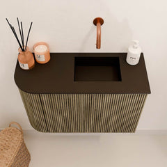 JOYA 61,6cm toiletmeubel ronding links kleur Dusk. Wastafel FAYE positie Rechts Zonder kraangat kleur Urban.