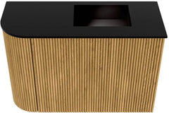 JOYA 61,6cm toiletmeubel ronding links kleur Oak. Wastafel FAYE positie Rechts Zonder kraangat kleur Urban.