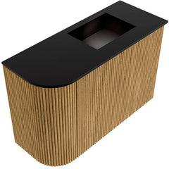 JOYA 61,6cm toiletmeubel ronding links kleur Oak. Wastafel FAYE positie Rechts Zonder kraangat kleur Urban.