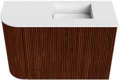 JOYA 61,6cm toiletmeubel ronding links kleur Ruby. Wastafel FAYE positie Rechts Zonder kraangat kleur Talc.