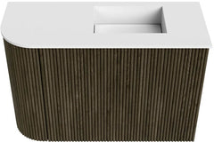 JOYA 61,6cm toiletmeubel ronding links kleur Shadow. Wastafel FAYE positie Rechts Zonder kraangat kleur Talc.