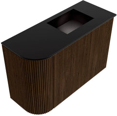 JOYA 61,6cm toiletmeubel ronding links kleur Walnut. Wastafel FAYE positie Rechts Zonder kraangat kleur Urban.