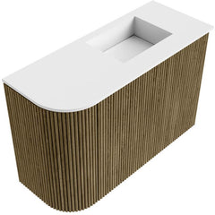 JOYA 61,6cm toiletmeubel ronding links kleur Dusk. Wastafel FAYE positie Rechts 1 kraangat kleur Talc.