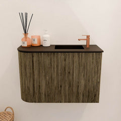 JOYA 61,6cm toiletmeubel ronding links kleur Dusk. Wastafel FAYE positie Rechts 1 kraangat kleur Urban.