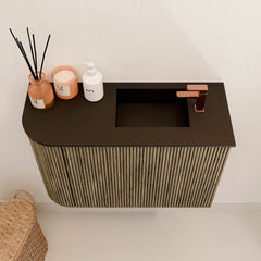 JOYA 61,6cm toiletmeubel ronding links kleur Dusk. Wastafel FAYE positie Rechts 1 kraangat kleur Urban.