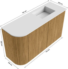 JOYA 61,6cm toiletmeubel ronding links kleur Oak. Wastafel FAYE positie Rechts 1 kraangat kleur Urban.