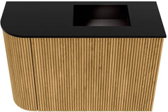 JOYA 61,6cm toiletmeubel ronding links kleur Oak. Wastafel FAYE positie Rechts 1 kraangat kleur Urban.