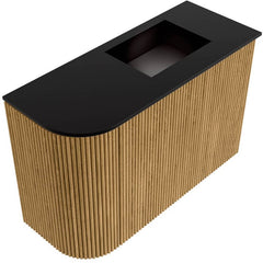 JOYA 61,6cm toiletmeubel ronding links kleur Oak. Wastafel FAYE positie Rechts 1 kraangat kleur Urban.