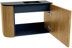 JOYA 61,6cm toiletmeubel ronding links kleur Oak. Wastafel FAYE positie Rechts 1 kraangat kleur Urban.