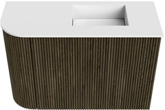 JOYA 61,6cm toiletmeubel ronding links kleur Shadow. Wastafel FAYE positie Rechts 1 kraangat kleur Talc.