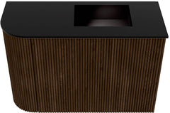 JOYA 61,6cm toiletmeubel ronding links kleur Walnut. Wastafel FAYE positie Rechts 1 kraangat kleur Urban.