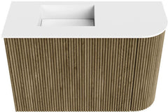 JOYA 61,6cm toiletmeubel ronding rechts kleur Dusk. Wastafel FAYE positie Links Zonder kraangat kleur Talc.