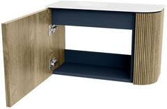 JOYA 61,6cm toiletmeubel ronding rechts kleur Dusk. Wastafel FAYE positie Links Zonder kraangat kleur Talc.