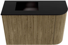 JOYA 61,6cm toiletmeubel ronding rechts kleur Dusk. Wastafel FAYE positie Links Zonder kraangat kleur Urban.