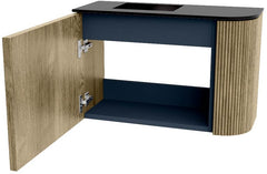 JOYA 61,6cm toiletmeubel ronding rechts kleur Dusk. Wastafel FAYE positie Links Zonder kraangat kleur Urban.