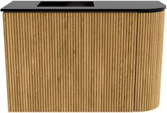 JOYA 61,6cm toiletmeubel ronding rechts kleur Oak. Wastafel FAYE positie Links Zonder kraangat kleur Urban.