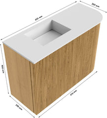 JOYA 61,6cm toiletmeubel ronding rechts kleur Ruby. Wastafel FAYE positie Links Zonder kraangat kleur Urban.