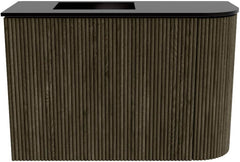 JOYA 61,6cm toiletmeubel ronding rechts kleur Shadow. Wastafel FAYE positie Links Zonder kraangat kleur Urban.