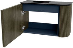 JOYA 61,6cm toiletmeubel ronding rechts kleur Shadow. Wastafel FAYE positie Links Zonder kraangat kleur Urban.