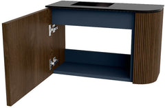 JOYA 61,6cm toiletmeubel ronding rechts kleur Walnut. Wastafel FAYE positie Links Zonder kraangat kleur Urban.