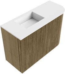 JOYA 61,6cm toiletmeubel ronding rechts kleur Dusk. Wastafel FAYE positie Links 1 kraangat kleur Talc.