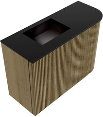 JOYA 61,6cm toiletmeubel ronding rechts kleur Dusk. Wastafel FAYE positie Links 1 kraangat kleur Urban.