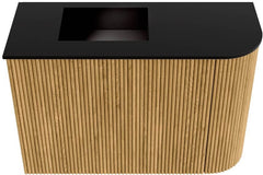 JOYA 61,6cm toiletmeubel ronding rechts kleur Oak. Wastafel FAYE positie Links 1 kraangat kleur Urban.