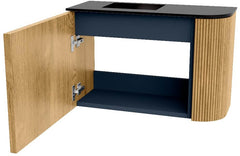 JOYA 61,6cm toiletmeubel ronding rechts kleur Oak. Wastafel FAYE positie Links 1 kraangat kleur Urban.