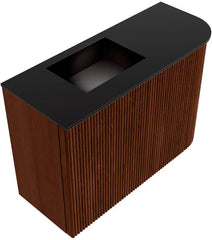 JOYA 61.6cm vanity unit, right curve, Ruby color. FAYE basin, left position, 1 tap hole, Urban color.